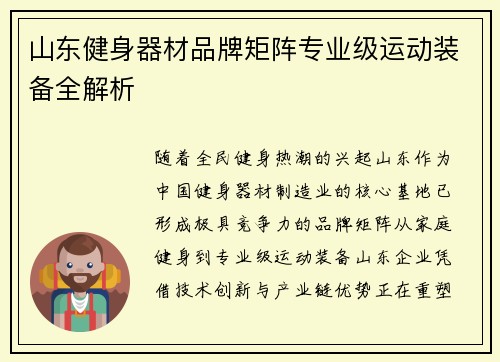 山东健身器材品牌矩阵专业级运动装备全解析